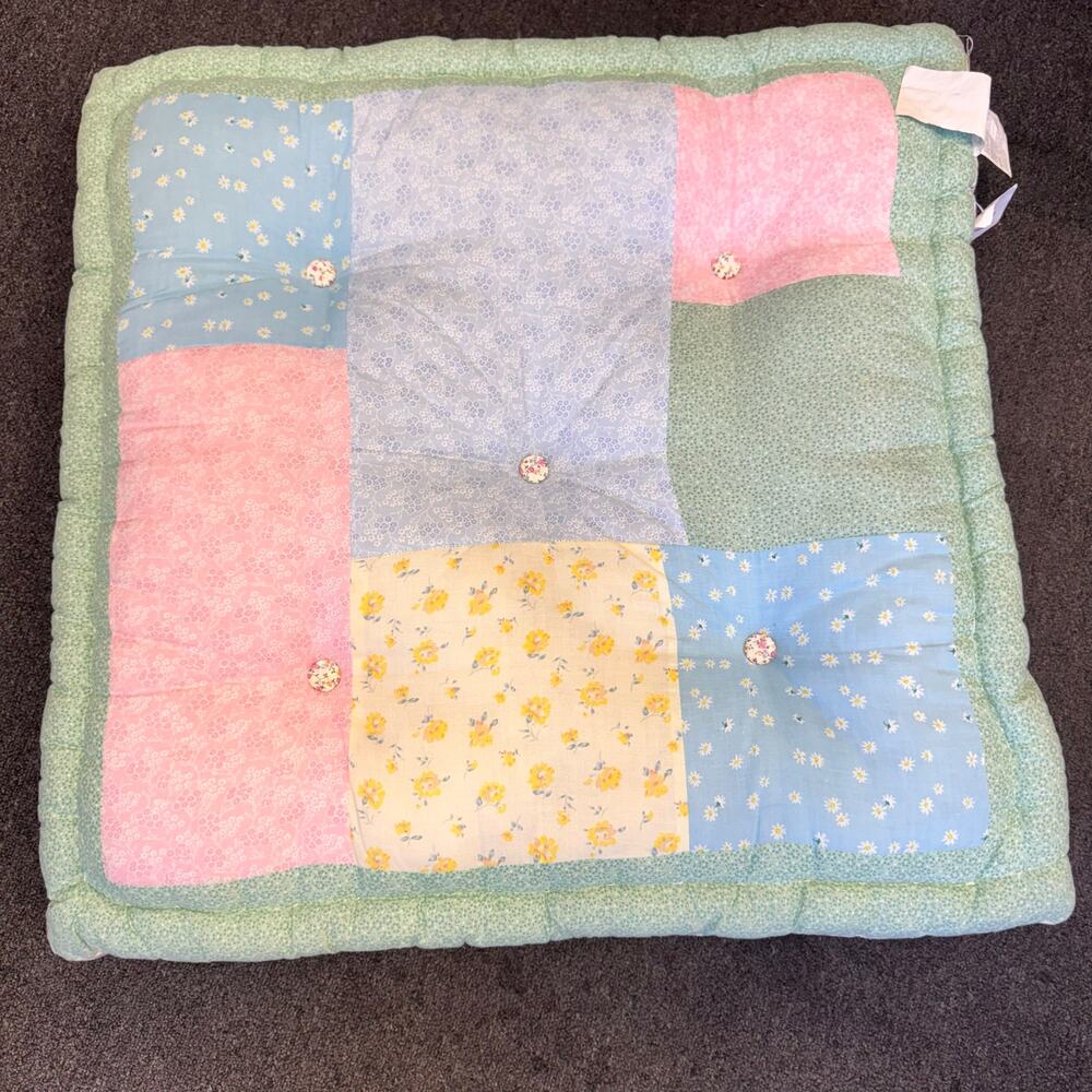 Vintage Cottagecore Pastel Patchwork Floor Pillow Cushion – 26”x 26”x 4.5”